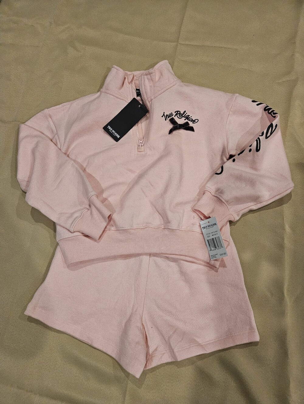 True Religion Light Pink Half-Zip Pullover & Matching Shorts Set M(10/12)